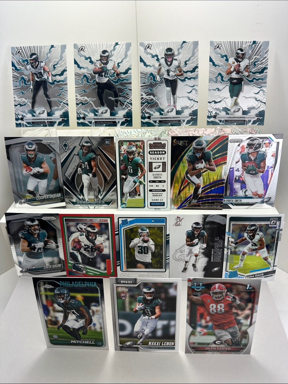 Jalen Hurts/Barkley/DeJean Eagles lot of 17 +Makai Lemon/Carter/Mitchell Rookies